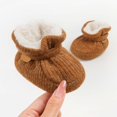 thumbnail image 6 of Xijirk Solid Rib Knit Lined Baby Booties Adjustable Strap Warm Crib Shoes Winter Pre Walker Footwear Brown,12-18 Months, 6 of 9