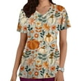 thumbnail image 1 of Fiudx Camisas para Mujer Topa de Trabajo con Bolsillo de Manga Corta y Estampado de Acción de Gracias con Cuello En V para Mujer, 1 of 5