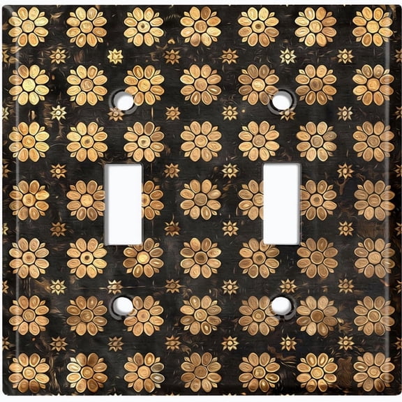 Metal Light Switch Wall Plate Outlet Cover (Printed Image of Floral Pattern - Double Toggle)