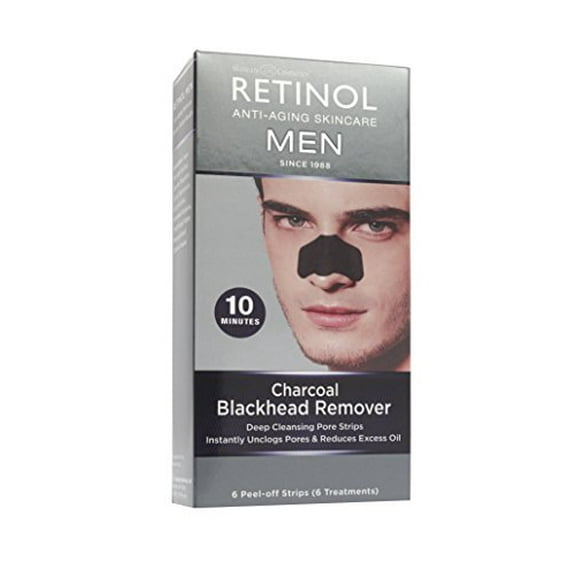 Retinol Men's Charcoal Blackhead Remover - The Original Retinol Anti-Aging Peel-Off Cleansing Pore Strips - Unclogs Pores & Lifts Out Deep-Down Dirt, Oil & Blackheads In Just 10 Minutes