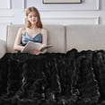 thumbnail image 6 of Faux Fur Throw Blanket, 1000GSM Fluffy Soft Bubble Blanket for Couch Bed, Cozy Plush Warm and Thick Blanket, Fuzzy Rabbit Lola Throw for Living Room Bedroom 50''*60'' Black, 6 of 13