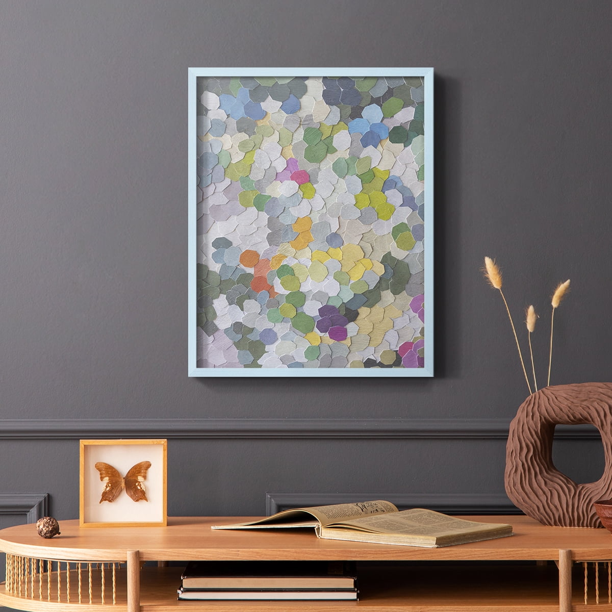 Canne Garden Framed Print in Blue Solid Wood Framed Print No Nail Hanging