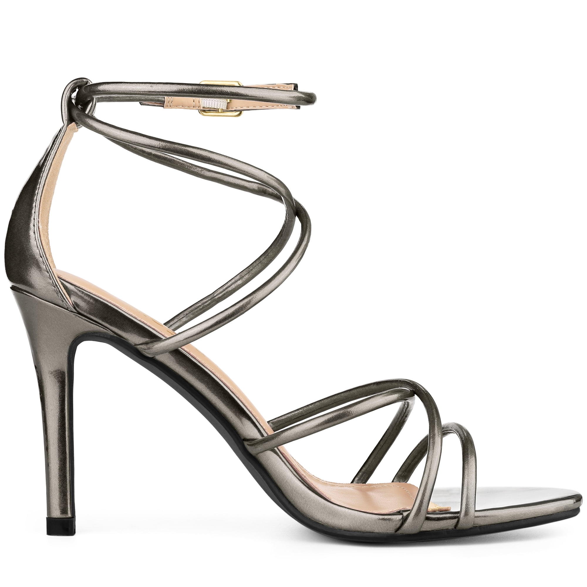 DARING DIVA Women's Open Toe Strappy Straps Stiletto Heel Sandals Gunmetal 7