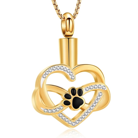Pet Memorial Ash Urn Necklace, Heart & Paw Print Cremation Jewelry for Dog/Cat Lovers,