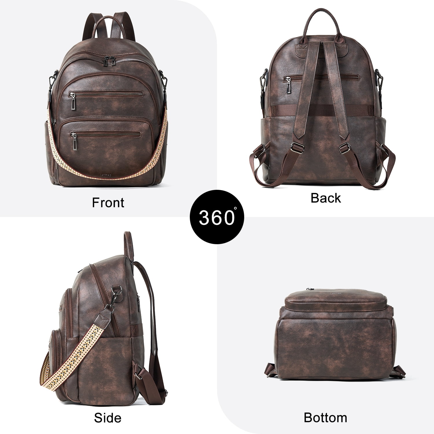 Backpack Purse for Women, Leather Vegan Ladies Fashion Designer Rucksack Convertible Travel Shoulder Bag Teacher College Daypack Work Handbag fits 14" Laptop-Coffee
