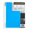 Foldmade Notebook Folio, 80 College Ruled Pages, 4 Pockets, Eco Friendly, Neon Blue