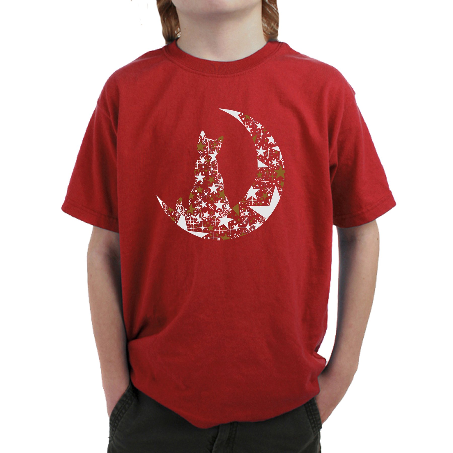 Cat Sitting On Moon - Boy s Word Art T-Shirt