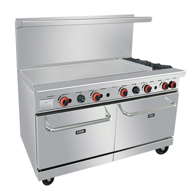 Heavy Duty 60’’Gas 2 Burner Range With 48’’ Griddle and 2 Standard Ovens Kitma Natural Gas