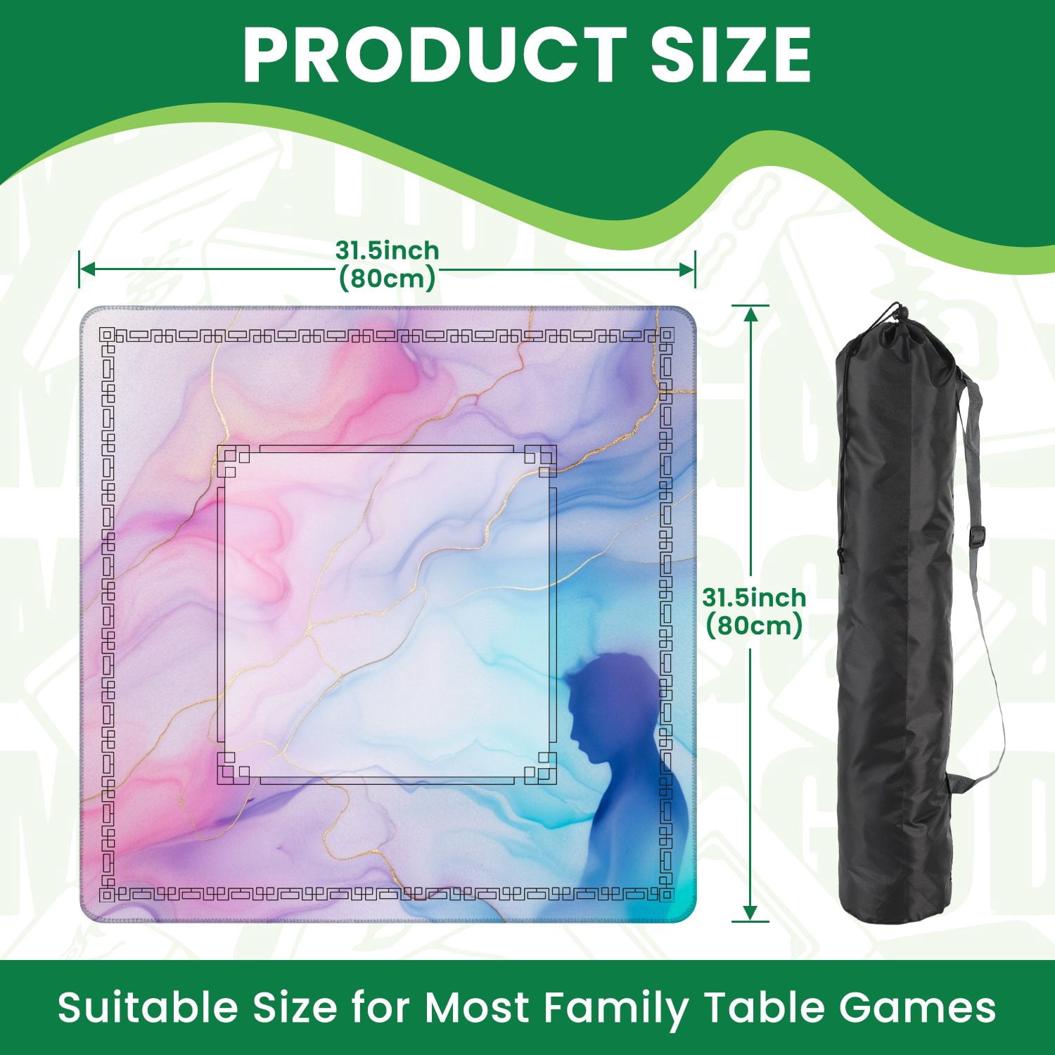 Mahjong Mat 31.5" x 31.5" Currents translucent hues snaking swirls foamy sprays color shape Non-Slip Noise Reduction American Mahjong Tiles Table Cover for Dominoes Poker Card Board Games Gift