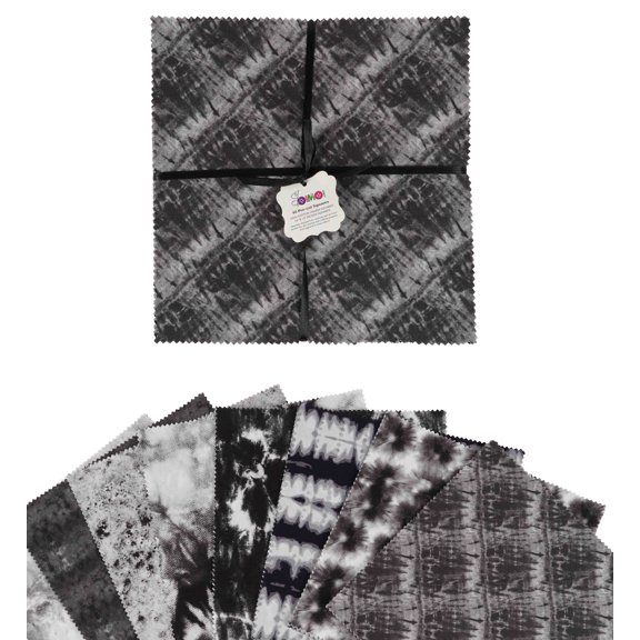 Soimoi Precut 10-inch Chihuahua & Dot Prints Cotton Fabric Bundle Quilting Squares Charm Pack DIY Patchwork Sewing Craft- Black