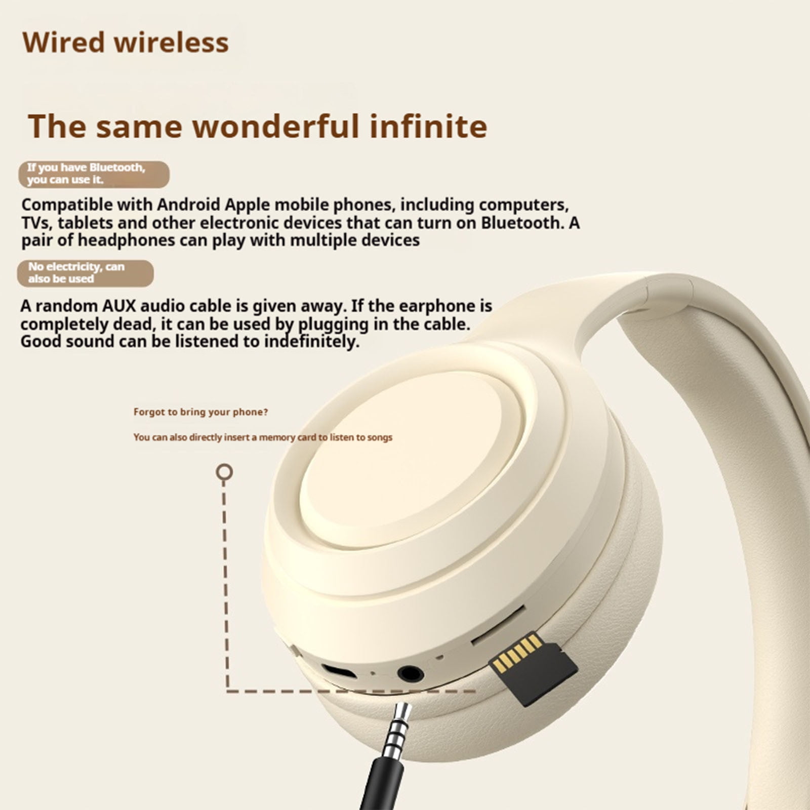 Wireless Bluetooth Over Ear Headphones Up to 28H Battery Life Headset with Microphone Gym Overhead Headphones Compatible with iOS & Android Mobile Phones, Computers, Laptop,Beige