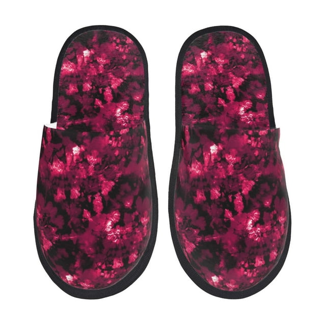 Fotbe Burgundy Tie Dye Pantuflas Peludas para Mujer con Estampado, Zapatillas de Peluche, Zapatos de Invierno para Casa, Uso Interior y Exterior-Large