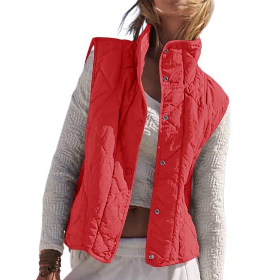 Women Cropped Lightweight Jacket Sleeveless Button Down Puffer Vest