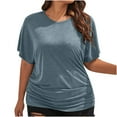 thumbnail image 2 of Summer Xunlbb Womens Plus Size Shirts Tops Short Sleeved Solid Color Casual Loose Fitting Women's Top Gift for Her, S-3XL, 2 of 6