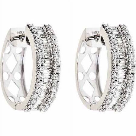 Arista 0.5 ct Round and Baguette White Diamond Hoop Earring in 10K Gold (I-J, I2-I3)