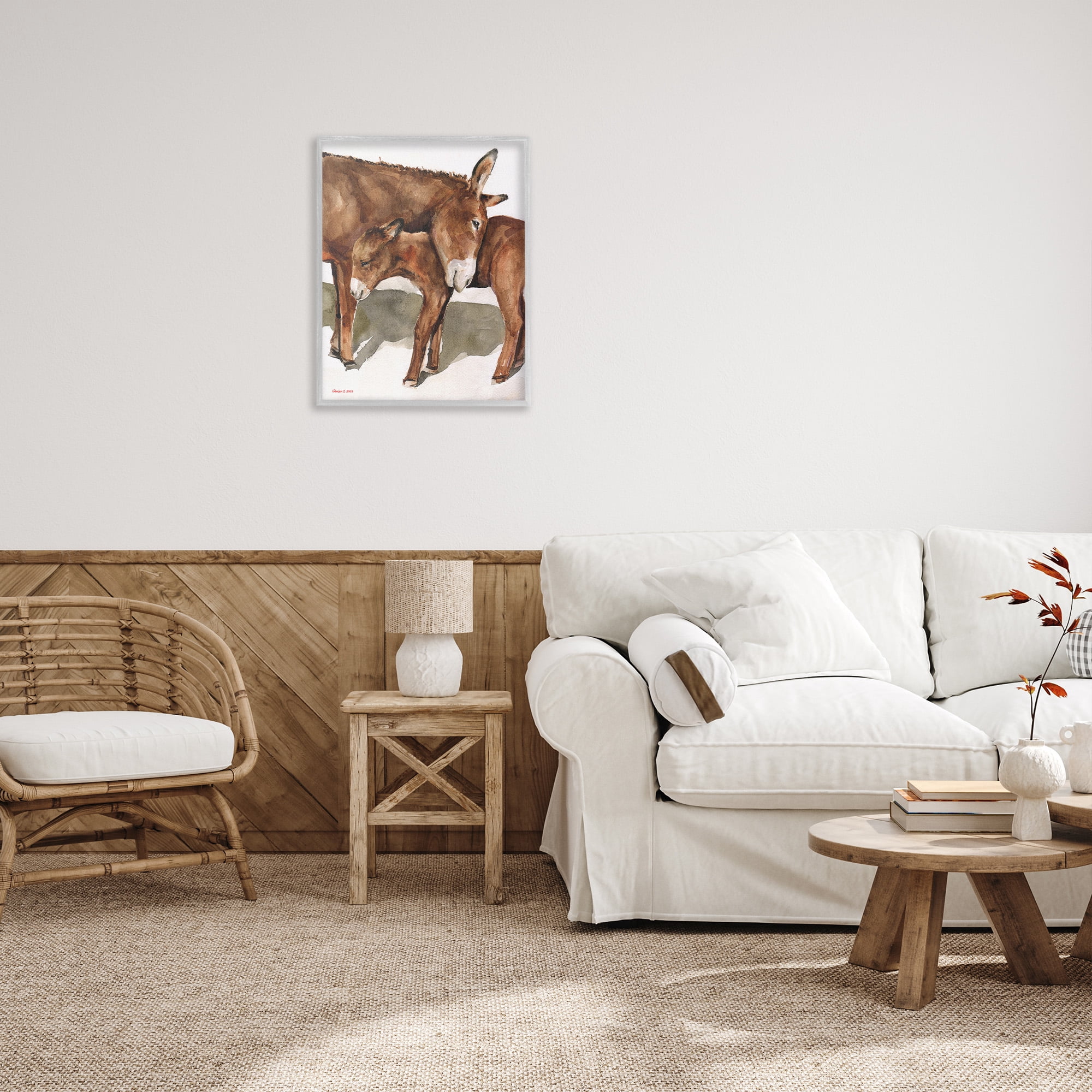 Stupell Industries Cuddling Donkey & Foal Animals & Insects Painting Gray Framed Art Print Wall Art, 24 x 30