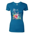 thumbnail image 2 of Wild Bobby, Cute Hearts and Flowers Blessed, Inspirational/Christian, Women Slim Fit Junior Tee, Turquoise, X-Large, 2 of 3