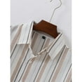 thumbnail image 3 of Iugvhana Mens Striped Printed Shirts Cotton and Linen Casual Long Sleeve Button Shirt Slim Fit Lapel Collar Blouse Brown XXL, 3 of 8