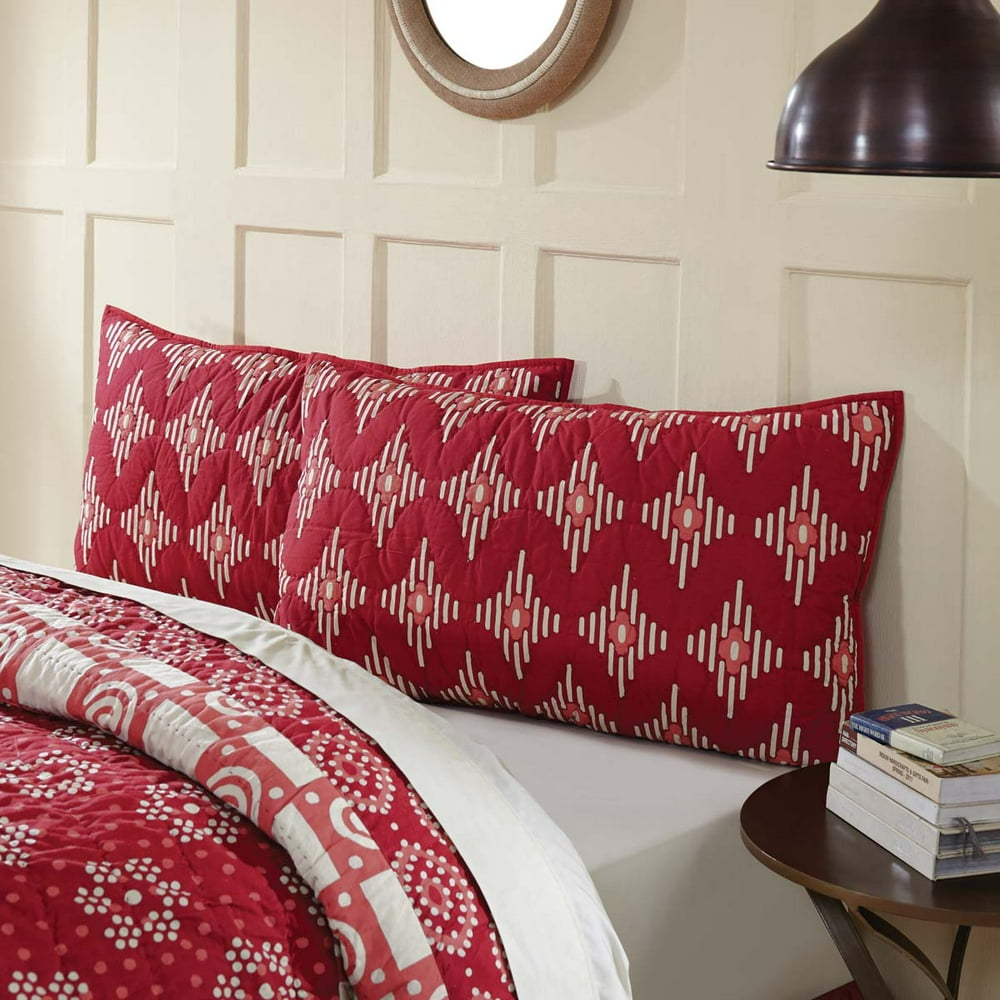 Crimson Red Coastal Bedding Paloma Cotton Hand Quilted Diamond King