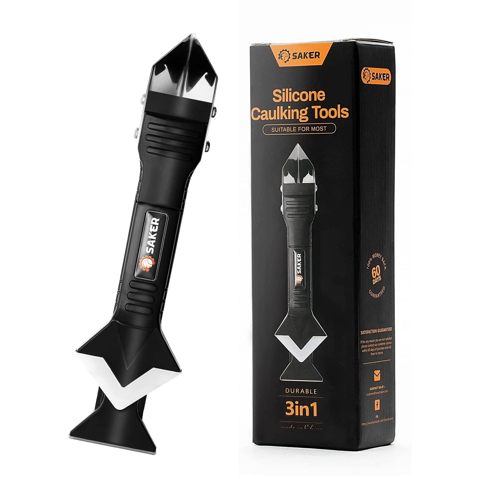 Saker 3 in 1 Stainless Steelhead Silicone Caulking Tool, Grout Remove Scraper for Bathroom, Floor, Window, Sink Joint, Frames Seal