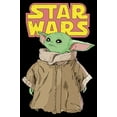 thumbnail image 2 of Girl's Star Wars: The Mandalorian Grogu Retro Logo Stance Graphic Cropped T-Shirt Black X Small, 2 of 3