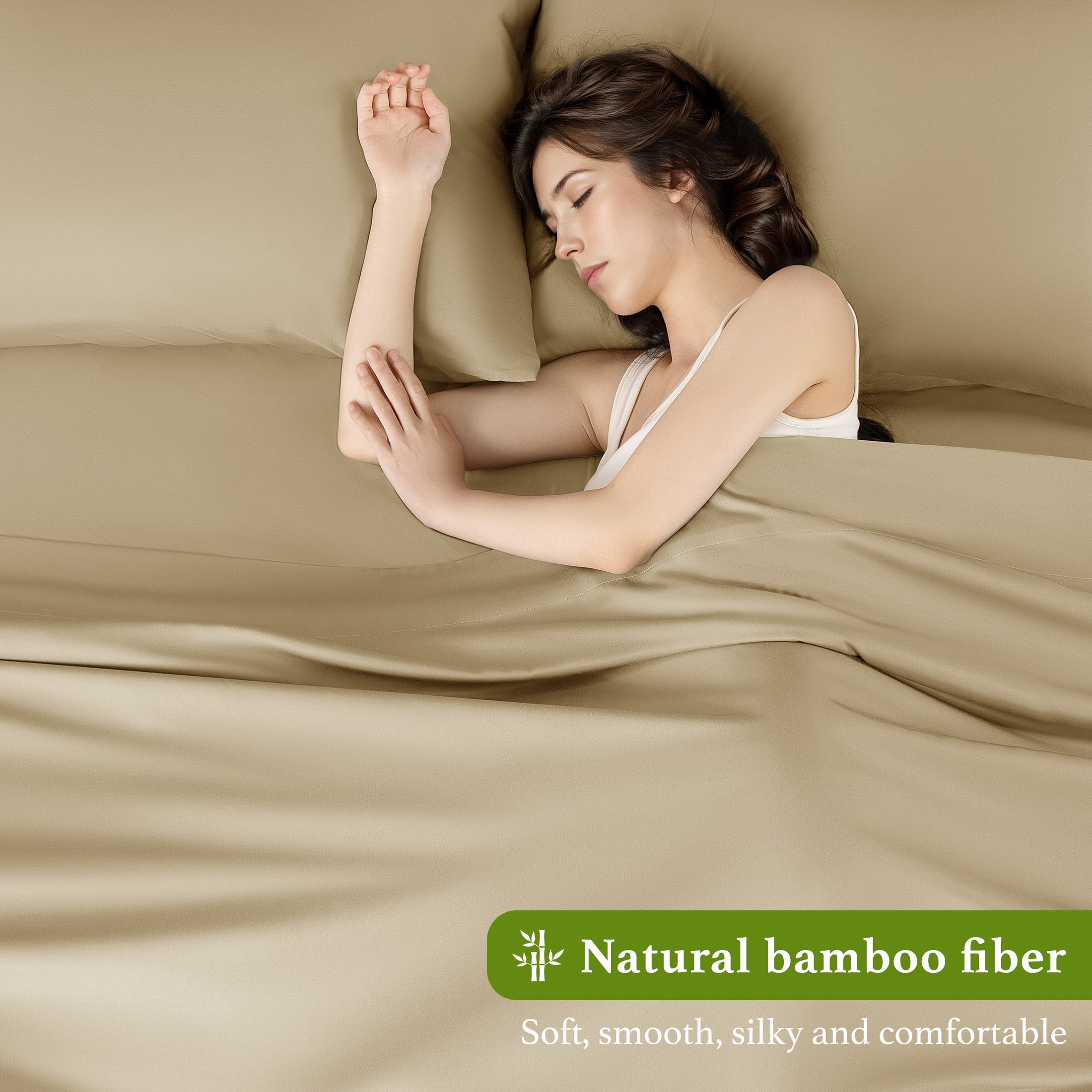 Baauye Cozy Bamboo Sheets Set, 4-Piece King Sheet Set with 16" Deep Pockets, Soft and Breathable Bed Sheets, Beige