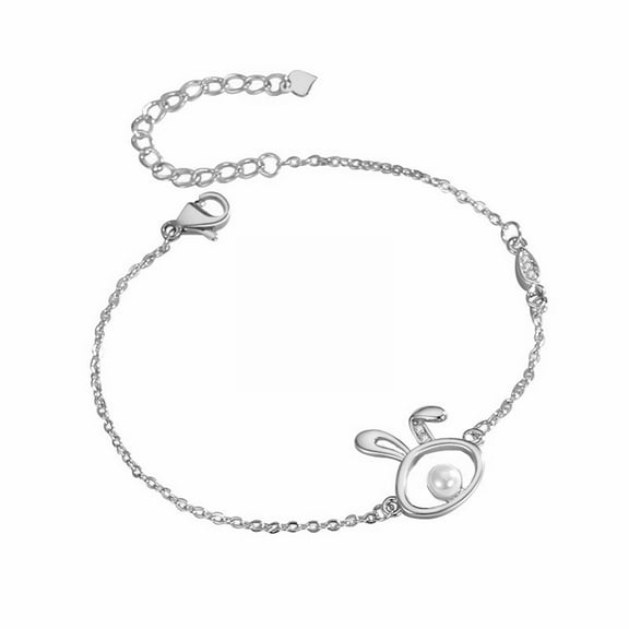 CILENON Rabbit Year Necklace Women'S Fashion Necklace Imitation Pearl Rabbit Pendant Earnail Ring Bracelet (GD4,One Size)