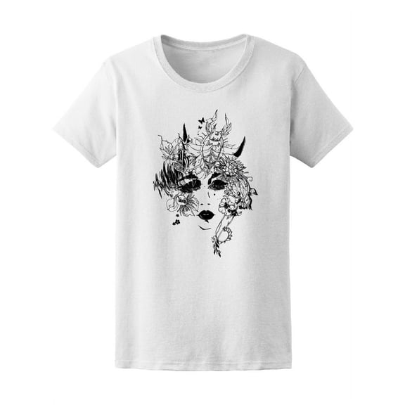 Smartprints Womens Graphic Tee - Girl With Nature Around, Goth - Regular Fit 100% Cotton