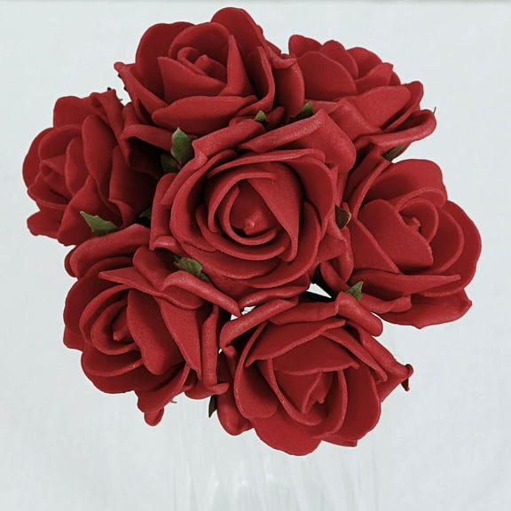 Efavormart 24 Roses | 2" Artificial Foam Rose With Stem And Leaves for Wedding Party Home Event Décor Wedding Anniversary Party - Red