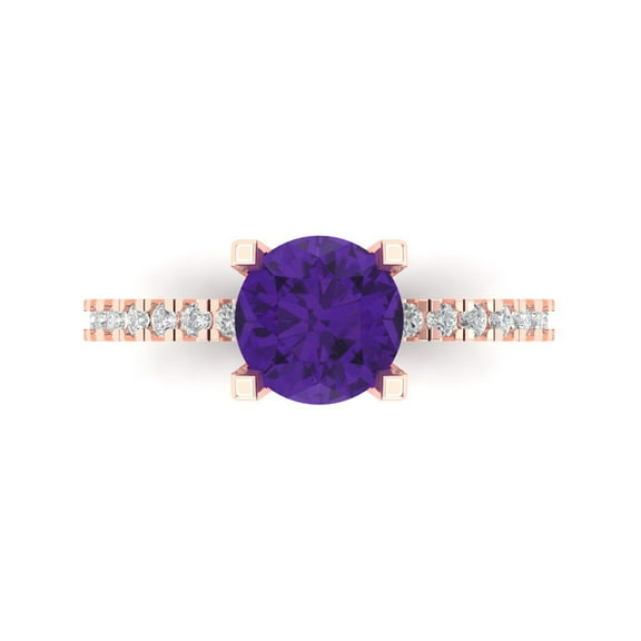 Solitaire with Accents Engagement Ring for Women - 1.71ct Natural Amethyst in 14K Rose Gold Promise Ring