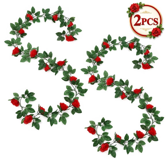 Artificial Rose Vine 16FT Fake Rose Garlands Hanging Flower for Wedding Home Valentine's Day Party Arch Garden Decoration 2PCS