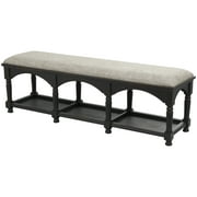 DecMode Fabric Arched Storage Bench with Traditional Turned Legs and Beige Cushion, Black