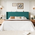 thumbnail image 3 of Einfach King Bed Frame, Upholstered Platform Bed with Wingback Headboard, No Box Spring Required, Lake Blue, 3 of 10