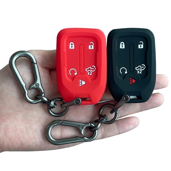 TANDRIVE 2 Pcs Étui en Silicone pour Clé Intelligente 2023 2022 2021 2020 2019 Chevy Silverado et GMC Sierra 1500 2500HD 3500HD Protecteur de Télécommande Accessoires (5 Boutons Noir et Rouge)