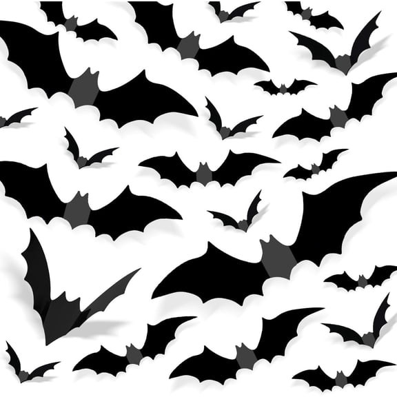 110 Pc Halloween Decor Set: 3D Bats in 8 Sizes for Wall, Window & Door