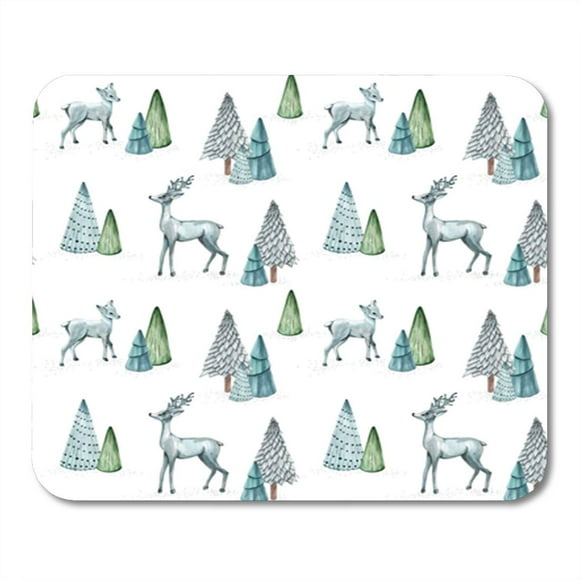POGLIP Silver Deer Watercolor Christmas Blue Holiday Winter Abstract Celebration Mousepad Mouse Pad Mouse Mat 9x10 inch