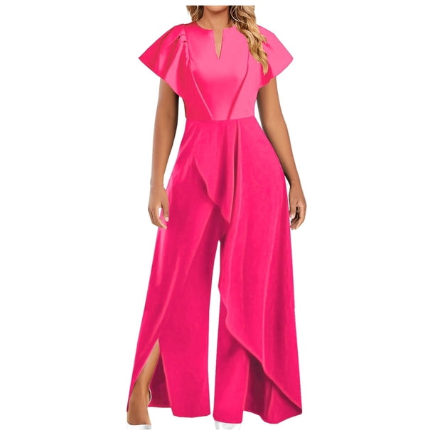 Mono largo de pierna ancha para mujer - Mangas elegantes de encaje, conjunto festivo para fiesta, poliéster, tallas S-XXL