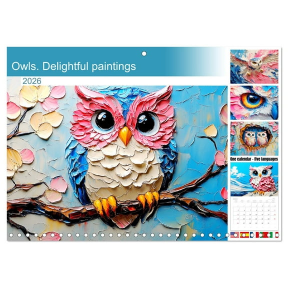 Owls. Delightful paintings (Monthly Wall Calendar 2026 16.5 x 23.4 (open)), CALVENDO 14 Month Calendar