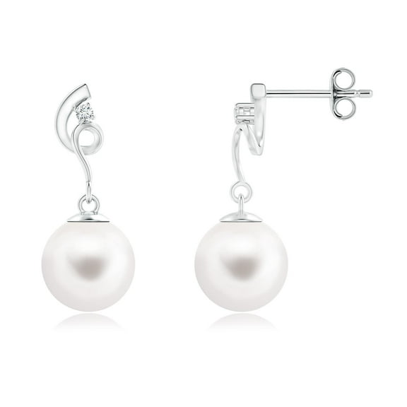 ANGARA Freshwater Cultured Pearl Twist Earrings with Diamond in 925 Sterling Silver for Women | June Birthstone, Birthday, Anniversary, Jewelry Gift for Women | Pearl Earrings