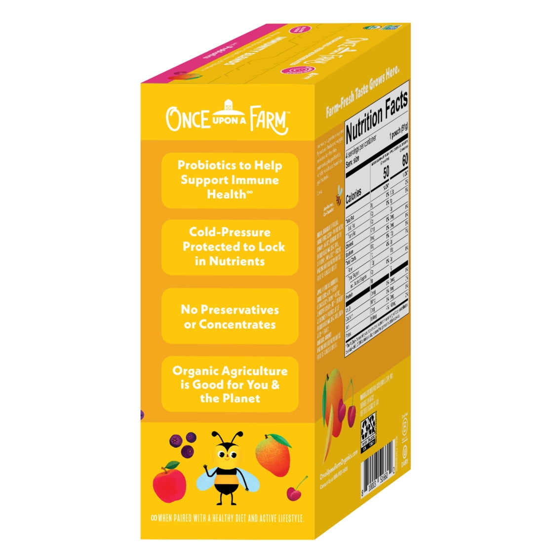 Once Upon a Farm Organic Refrigerated Kids' Snack Immunity Blend Variety Pack, 3.2oz Pouch (4 Pack)