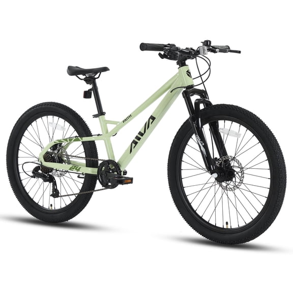 24 Inch Mountain Bike, 7 Speed Aluminum Alloy Frame Mountain Bicycle, Dual Disc Brake & Shock-Absorbing Fork, Adult Teens Cycling Bike