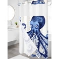 thumbnail image 3 of No Hook Shower Curtain with Snap-in Liner, Navy Blue Octopus Coastal Waterproof Fabric Bathroom Curtains, Nautical Summer Beach Ocean Bath Curtains & Mesh Top Window Stand Up Stall 54"x78", 3 of 9