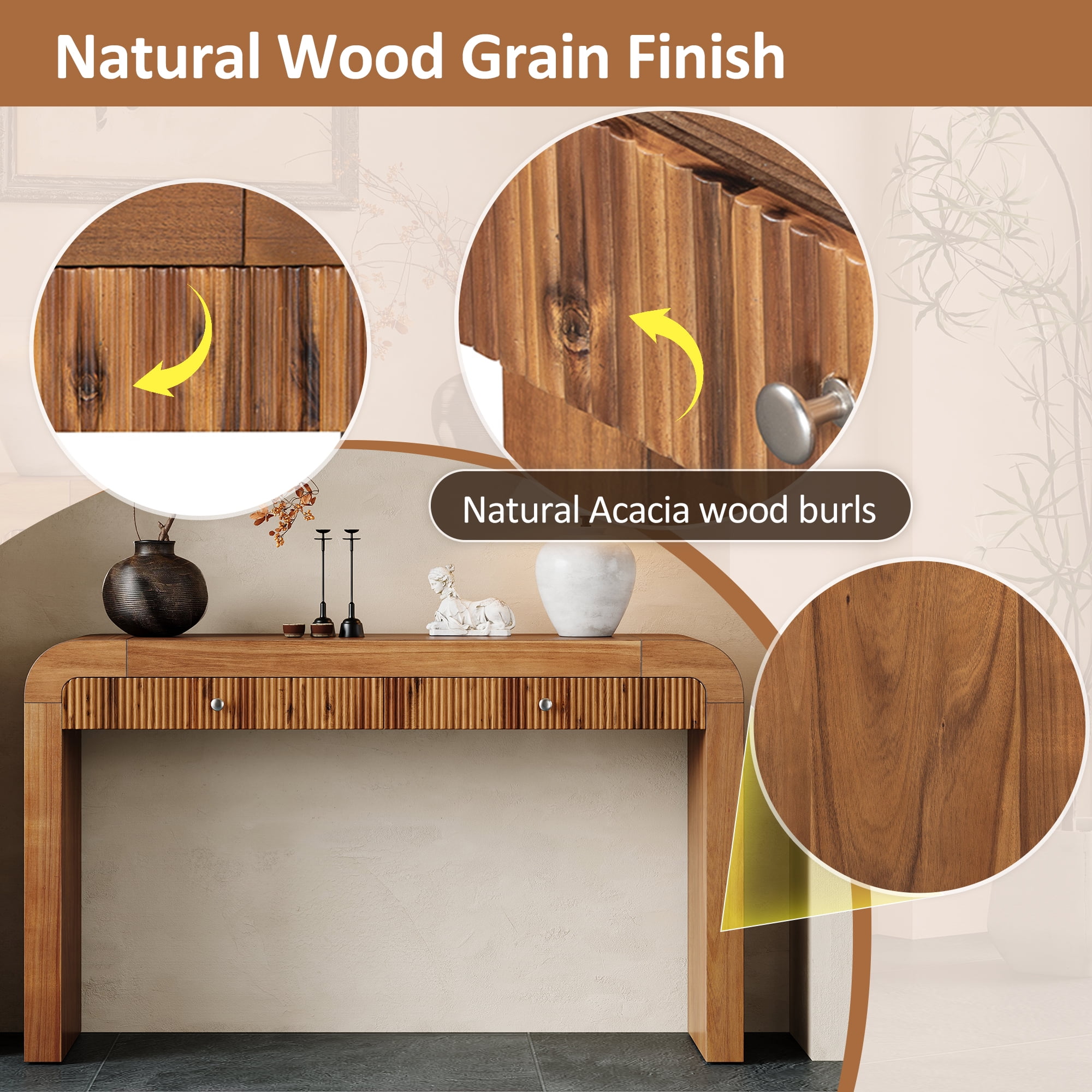 Harper & Bright Designs Wood Console Table with Storage , Flutde Entryway Table with Curved Corners for Hallway & Living Room , Brown
