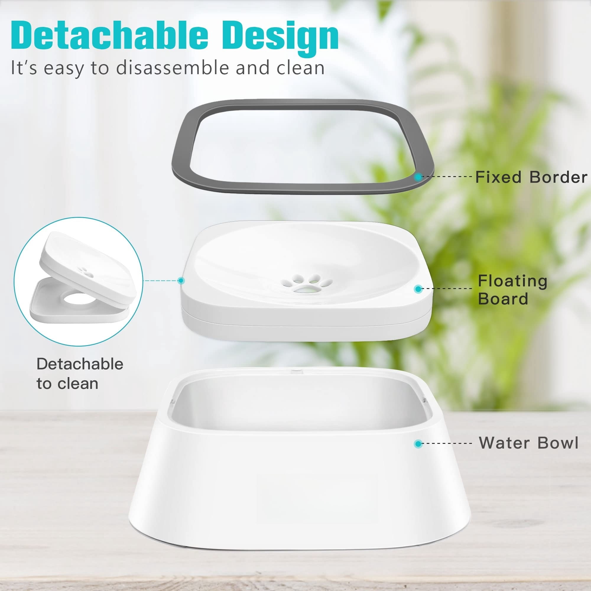 No-Spill Pet Water Bowl, Slow Water Feeder, No-Slip Pet Water Dispenser 35oz Feeder Bowl for Dogs and Cats-2Pcs