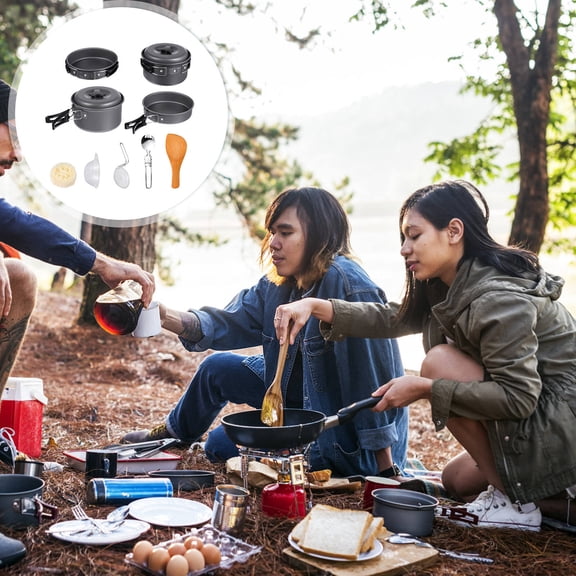 Soimiss Camping Cookware Set Assorted Color Aluminum Alloy Portable for Kitchen Use