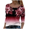thumbnail image 2 of Qertyioot Hauts de Mode pour Femmes, Col Rond Imprimé Dégradé Manches Longues Récréatives, 2 of 8