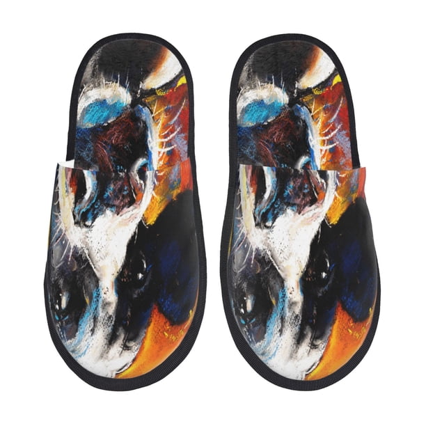 Balery Cow Pantuflas de Casa de Felpa Silenciosas con Diseño Estampado, Zapatillas Cómodas Antideslizantes de Algodón para Interior-Medium