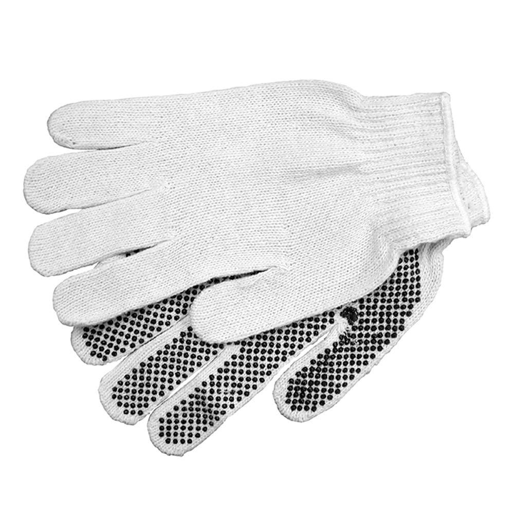 Pack 12, Work Gloves, Special Use, White Cotton with Rubber Palms, Bulk