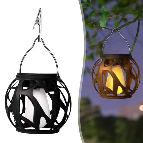 FENGGHAO Solar Hanging Flame Lantern, LED Outdoor Light with Flickering Flame Effect IP65 Waterproof for Garden Patio Yard Balcony Porch Fence Tree Camping Decor