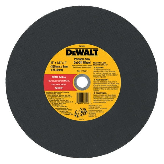 Dewalt DW8020 14 in. x 1/8 in. A24R Metal Cutting Wheel
